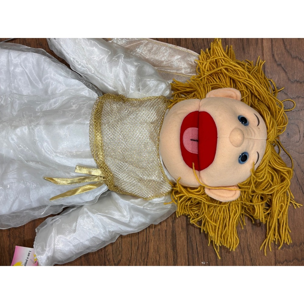 Sunny & Co Angel Full Body Hand Puppet Gold Wings Yarn Hair Vintage 2000 28" - Picture 2 of 6